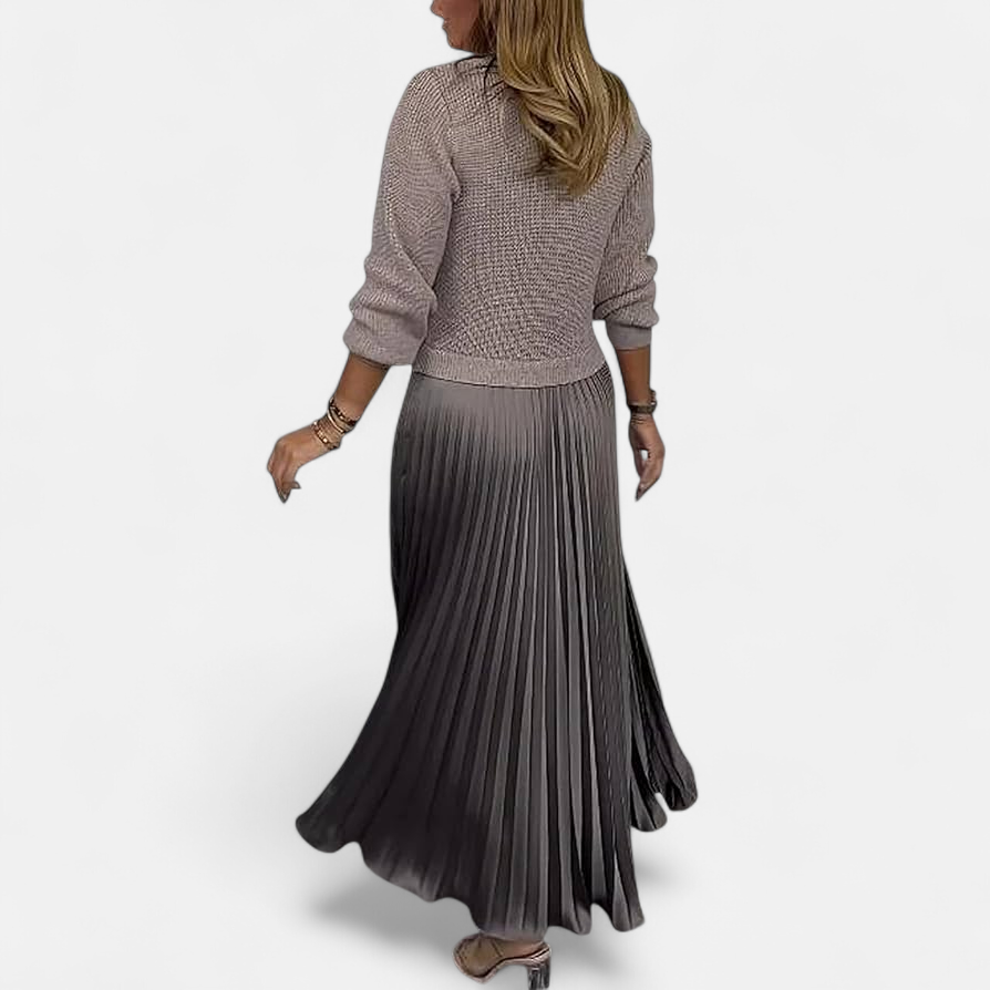 Aldaine | Women's Oversized Jumper Pleated Maxi Set - Taupe - Image 2