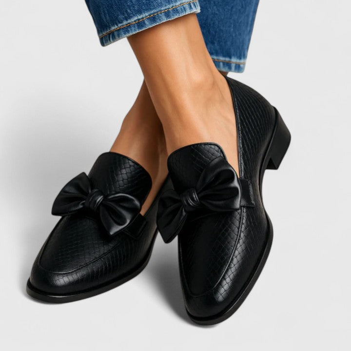 Aldeva | Women's Bow Loafers Slip-On Flat Shoes - Black - Image 1