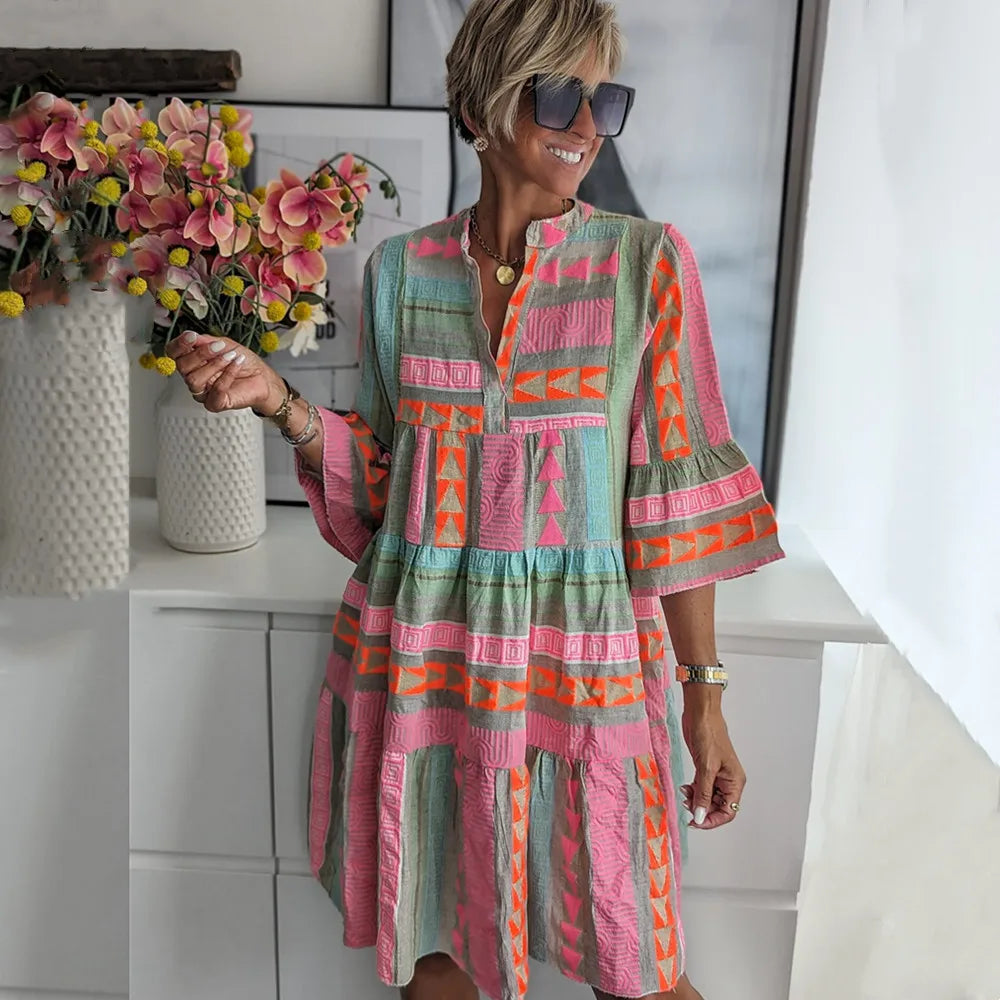 Aldoveth | Women's Geometric Print Midi Dress - Image 1