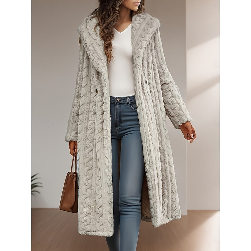 Aldoveth | Women's Long Faux Fur Winter Coat - Light Grey - Image 1