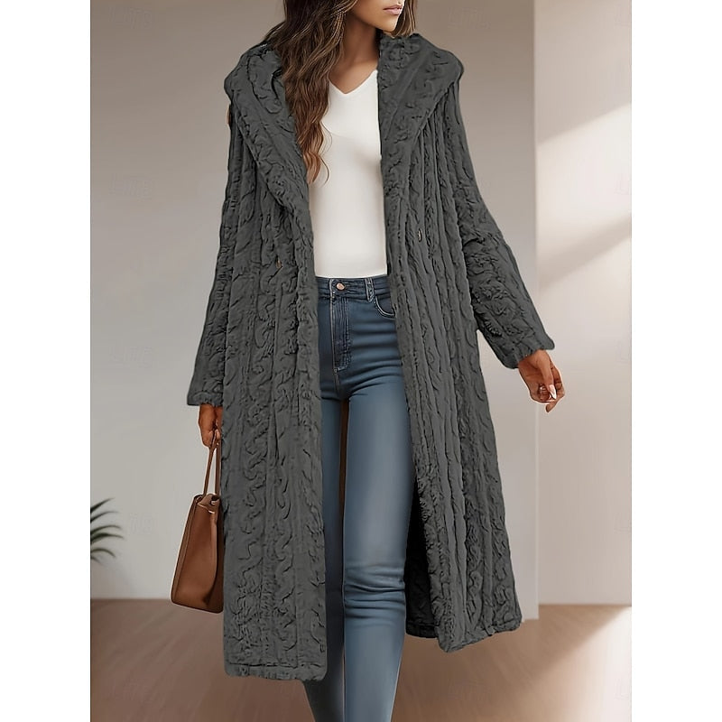Aldoveth | Women's Long Faux Fur Winter Coat - Light Grey - Image 2