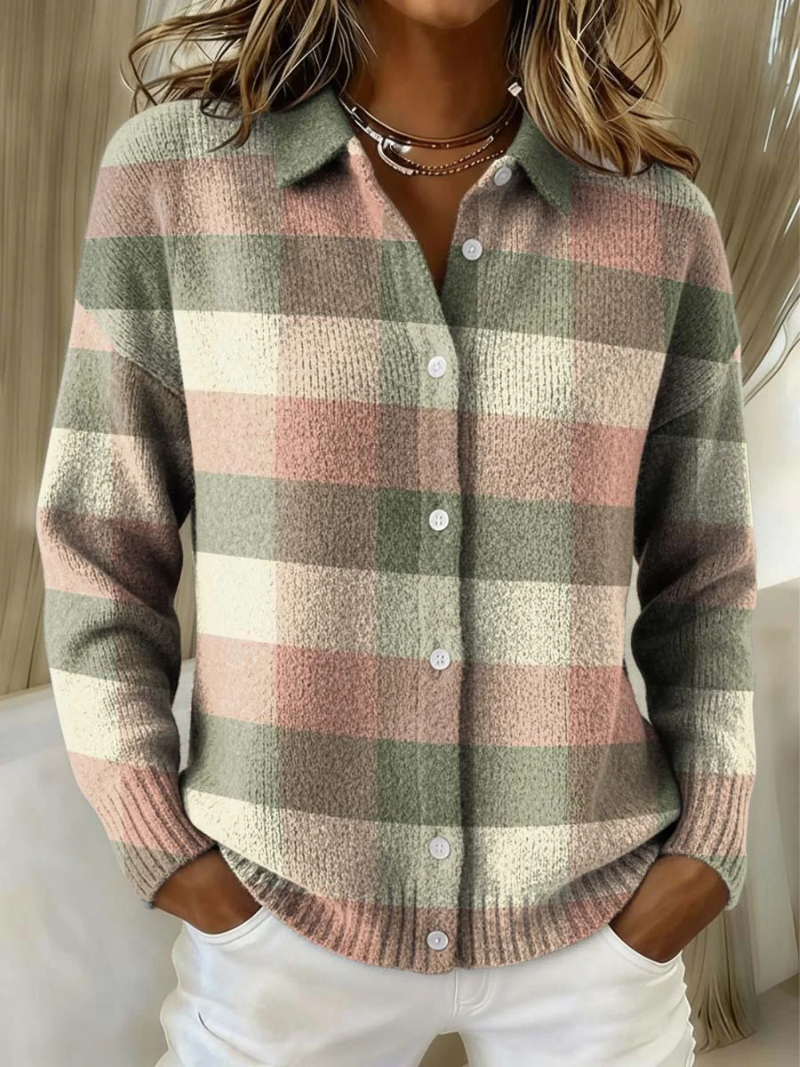 Aldrevine | Women's Plaid Button-Up Cardigan - Image 1