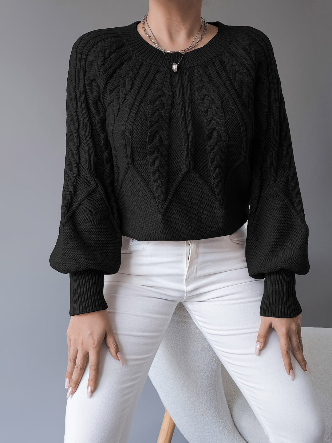 Aldwyn | Women's Oversized Cable Knit Jumper - Black - Image 1
