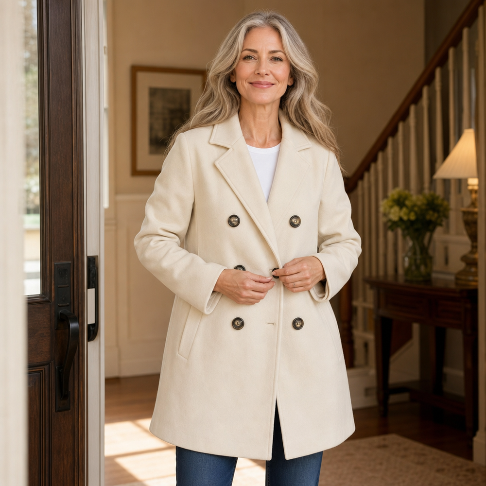 Aldwyn | Women's Winter Coat Double-Breasted - Cream - Image 2
