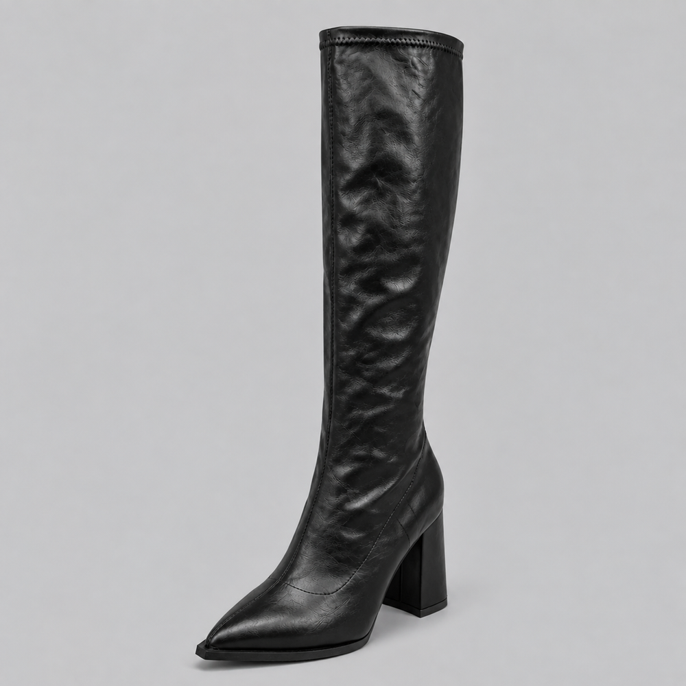 Arvindra | Women's Knee-High Block Heel Boots - Black - Image 2
