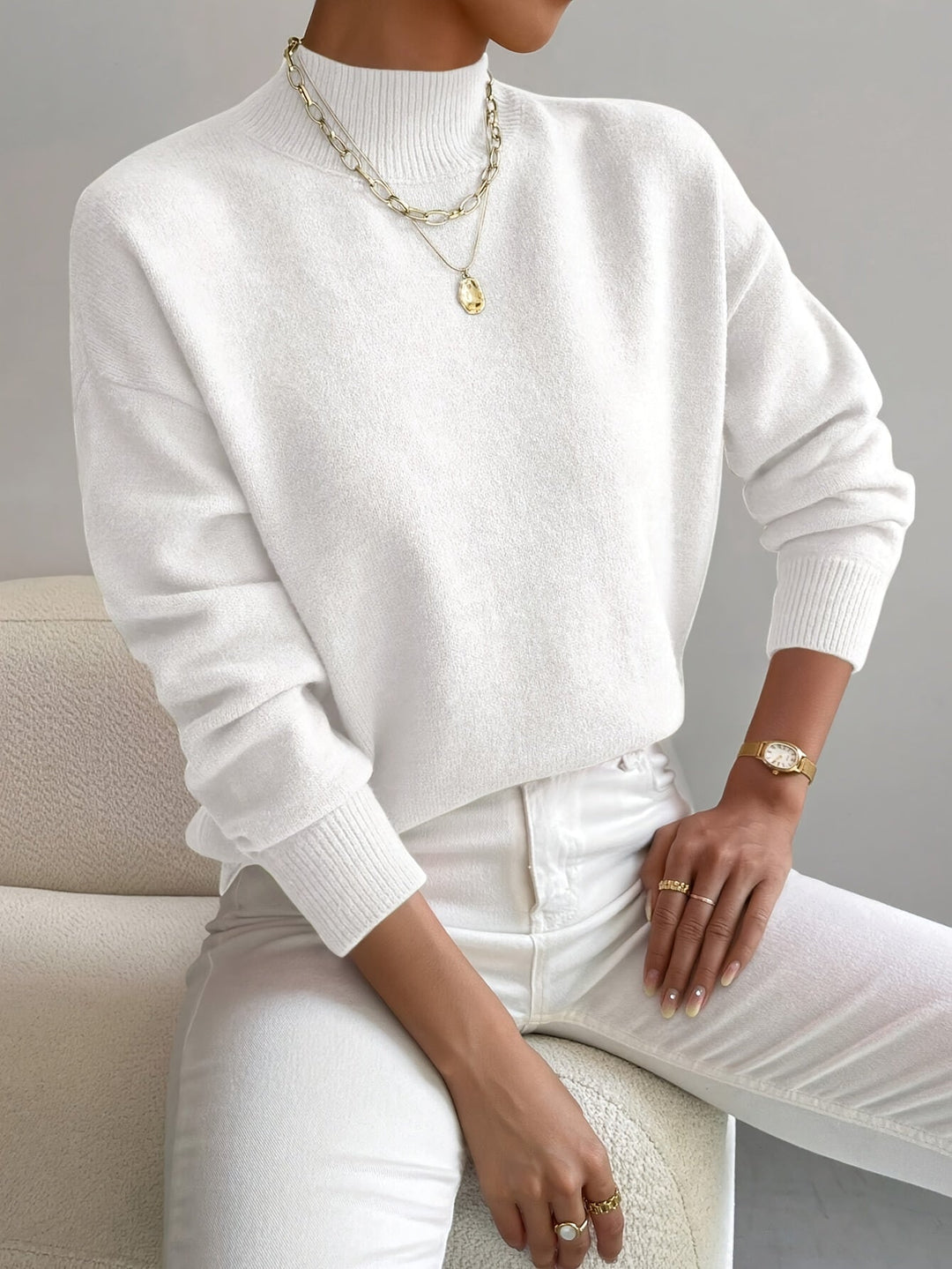 Bronwen | Women's Oversized Mock Neck Knit Jumper - Image 1