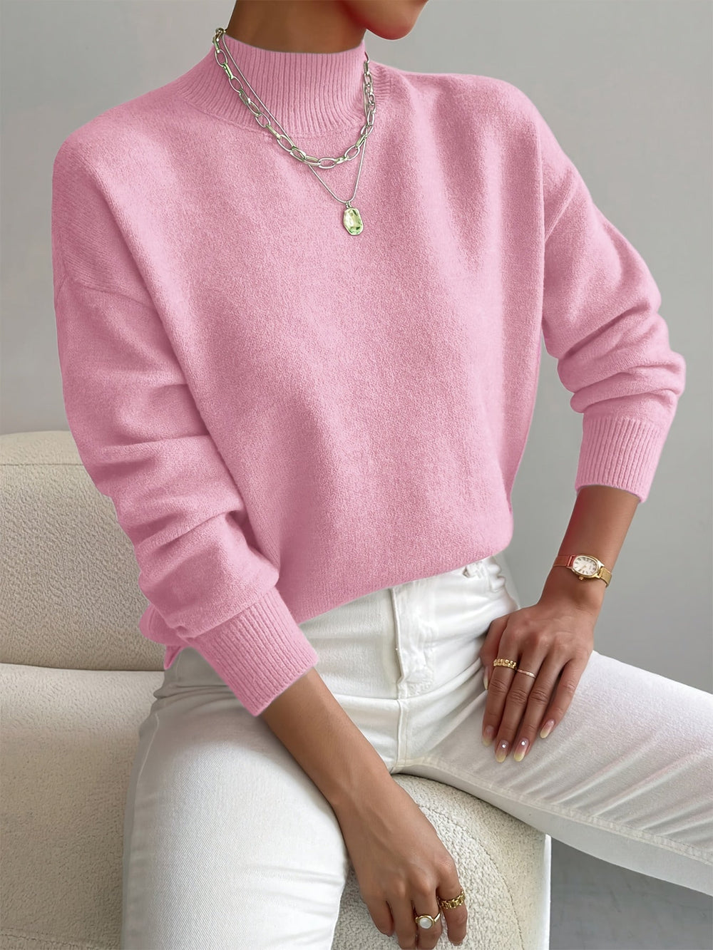 Bronwen | Women's Oversized Mock Neck Knit Jumper - Image 2