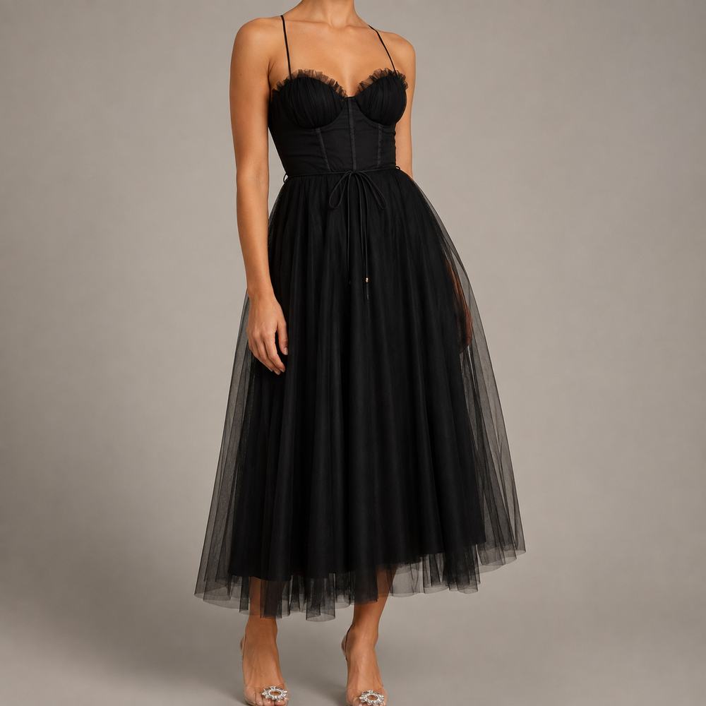 Calantha | Women's Tulle Midi Dress Corset Bodice - Pink - Image 2