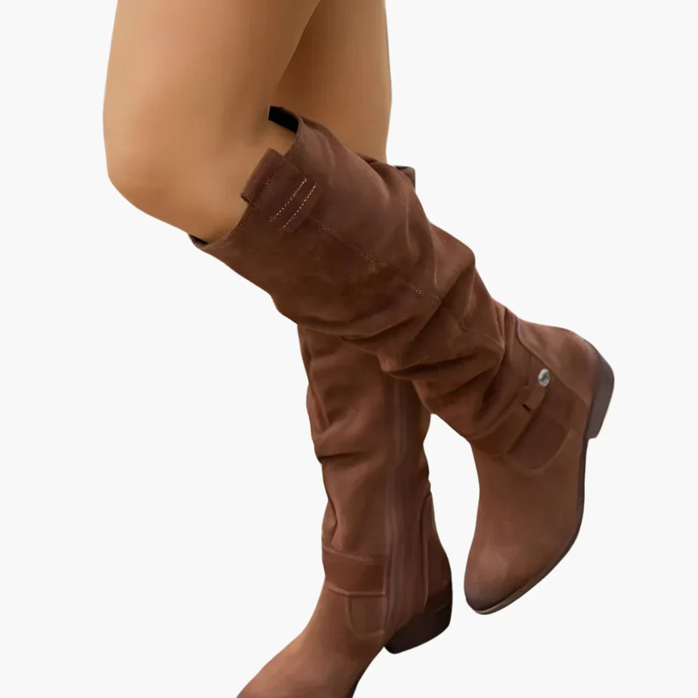 Caldene | Women's Knee-High Boots Side Zip - Brown - Image 2