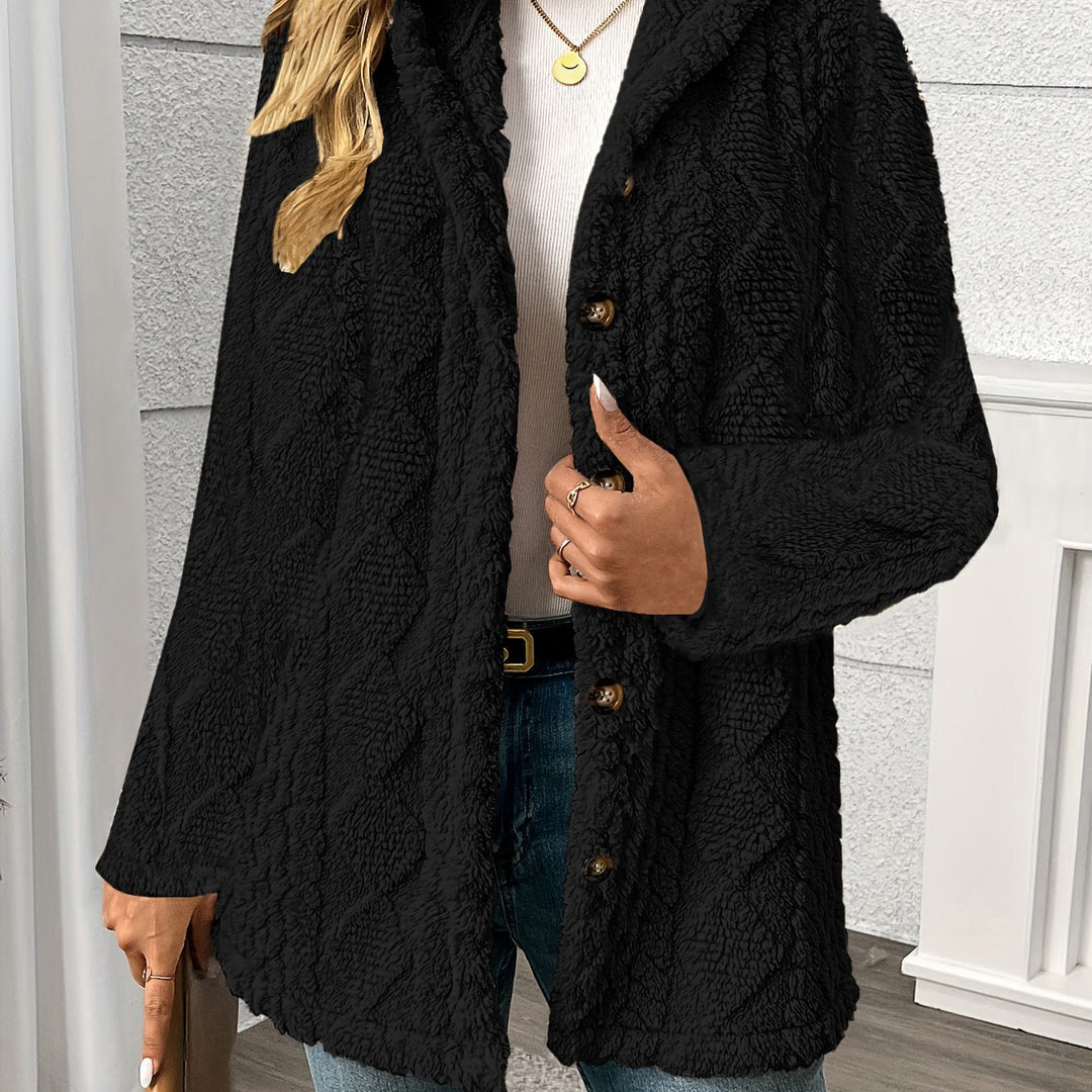 Caldine | Women's Hooded Sherpa Winter Coat - Black - Image 1