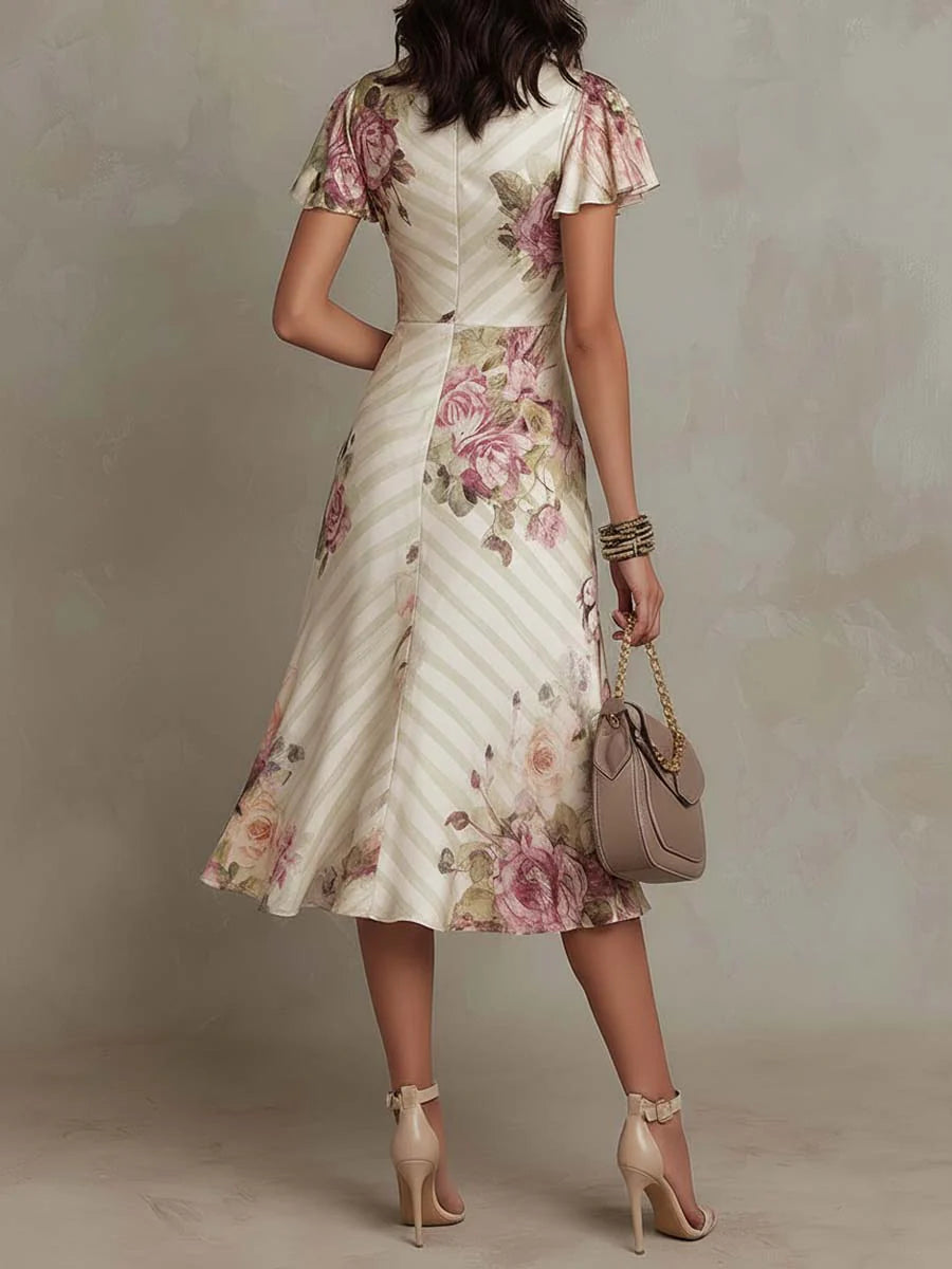 Caldowyn | Women's Floral Ruched Wrap Midi Dress - Cream - Image 2