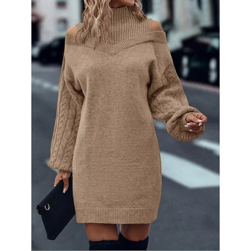Calveth | Women's Cold Shoulder Jumper Dress - Camel - Image 1