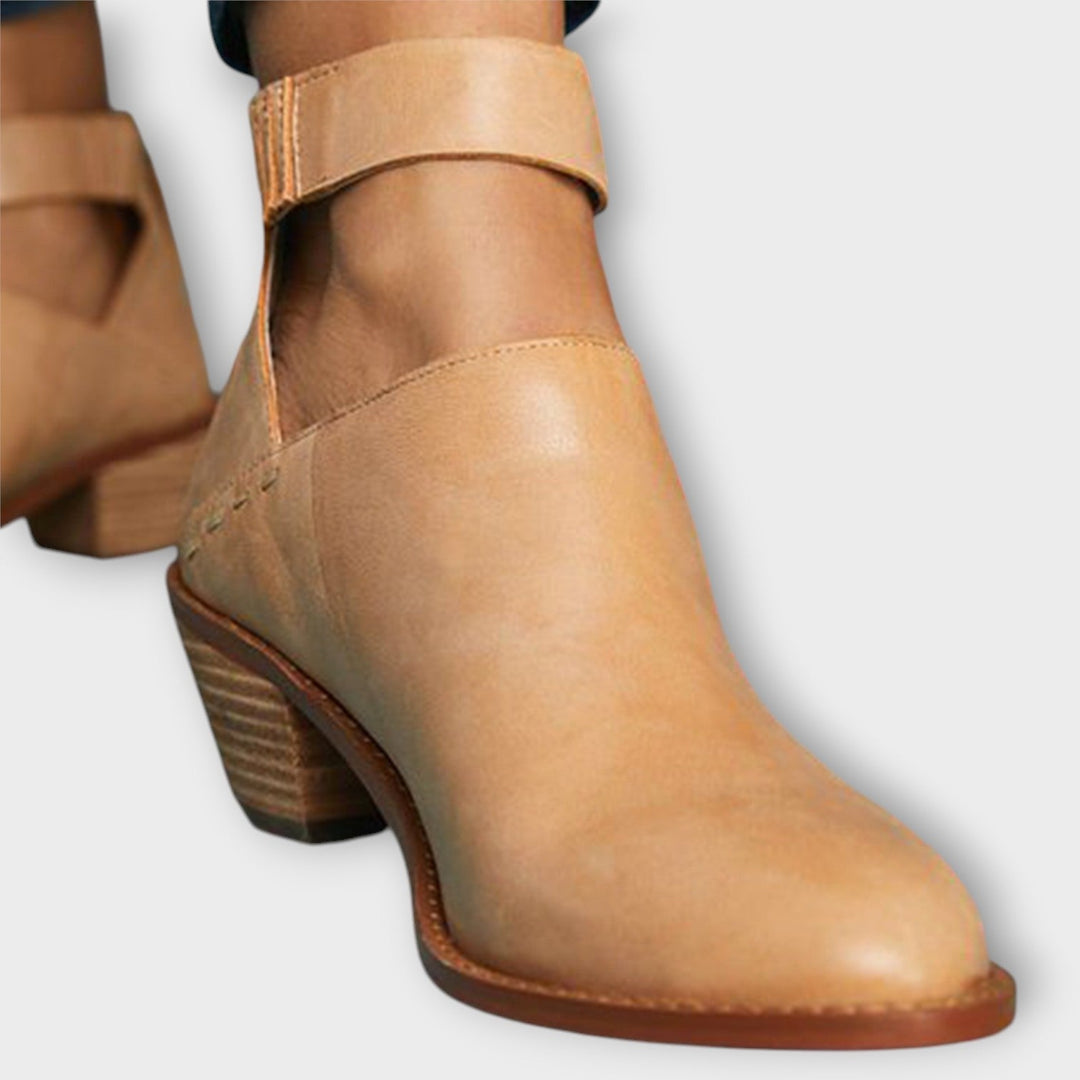 Calveth | Women's Cutout Ankle Boots Block Heel - Camel - Image 1