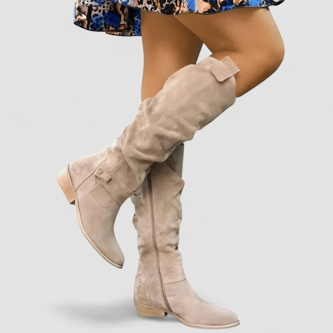 Calveth | Women's Slouch Knee-High Boots - Beige - Image 1
