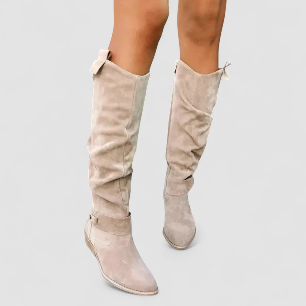 Calveth | Women's Slouch Knee-High Boots - Beige - Image 2