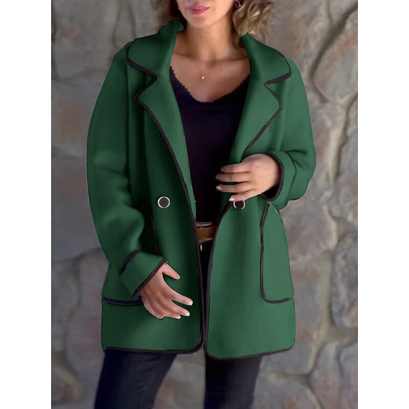 Calveth | Women's Winter Coat with Contrast Trim - Green - Image 1