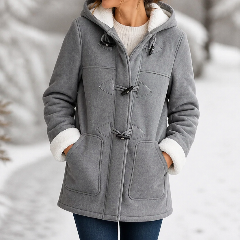 Calvorna | Women's Hooded Winter Coat with Fleece Lining - Grey - Image 2