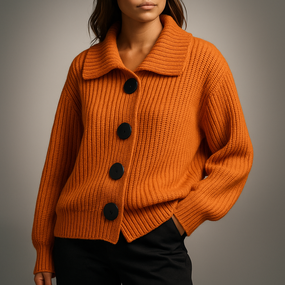 Coravel | Women's Oversized Ribbed Cardigan - Orange - Image 2