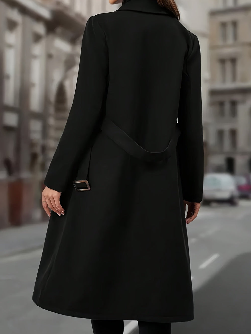 Corinthea | Women's Winter Coat Double-Breasted Longline - Black - Image 2