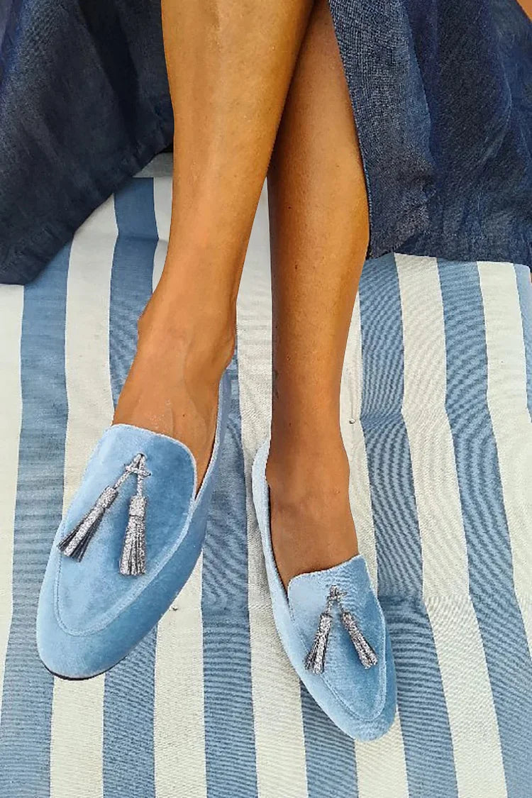 Corvelle | Women's Tassel Loafers Slip-On Flats - Sky Blue - Image 1