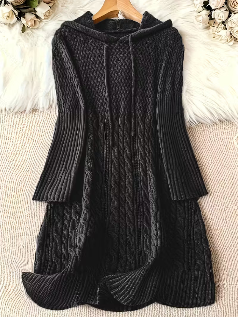 Corvwyn | Women's Hooded Cable Knit Jumper Dress - Grey - Image 2