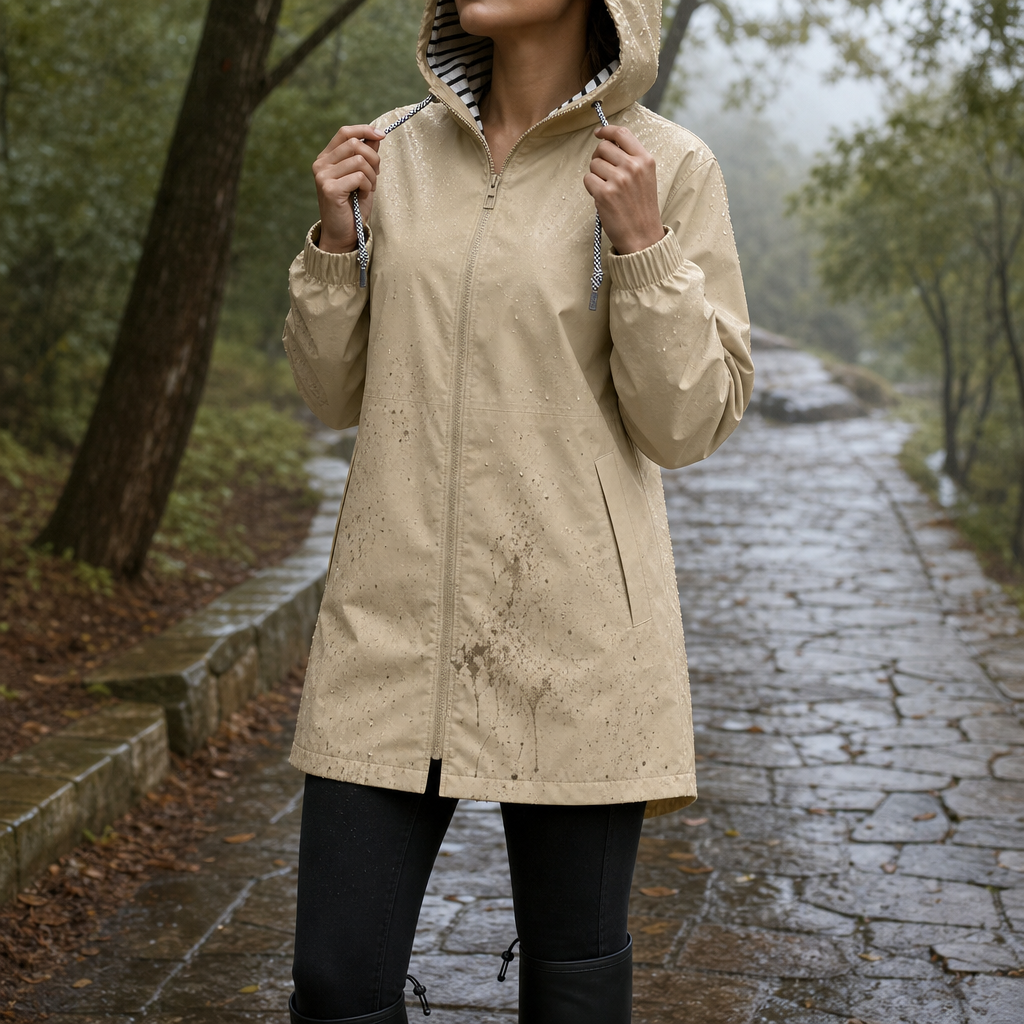 Corwynne | Women's Waterproof Hooded Rain Jacket - Beige - Image 1