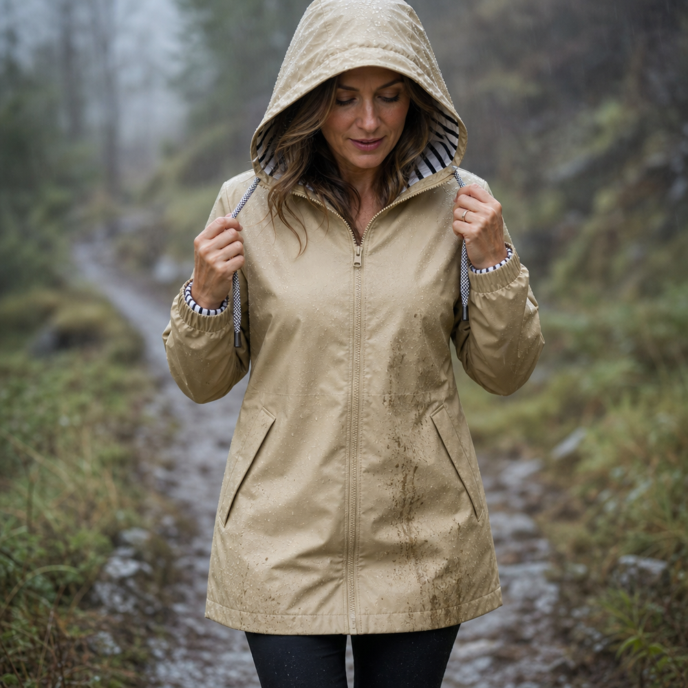 Corwynne | Women's Waterproof Hooded Rain Jacket - Beige - Image 2
