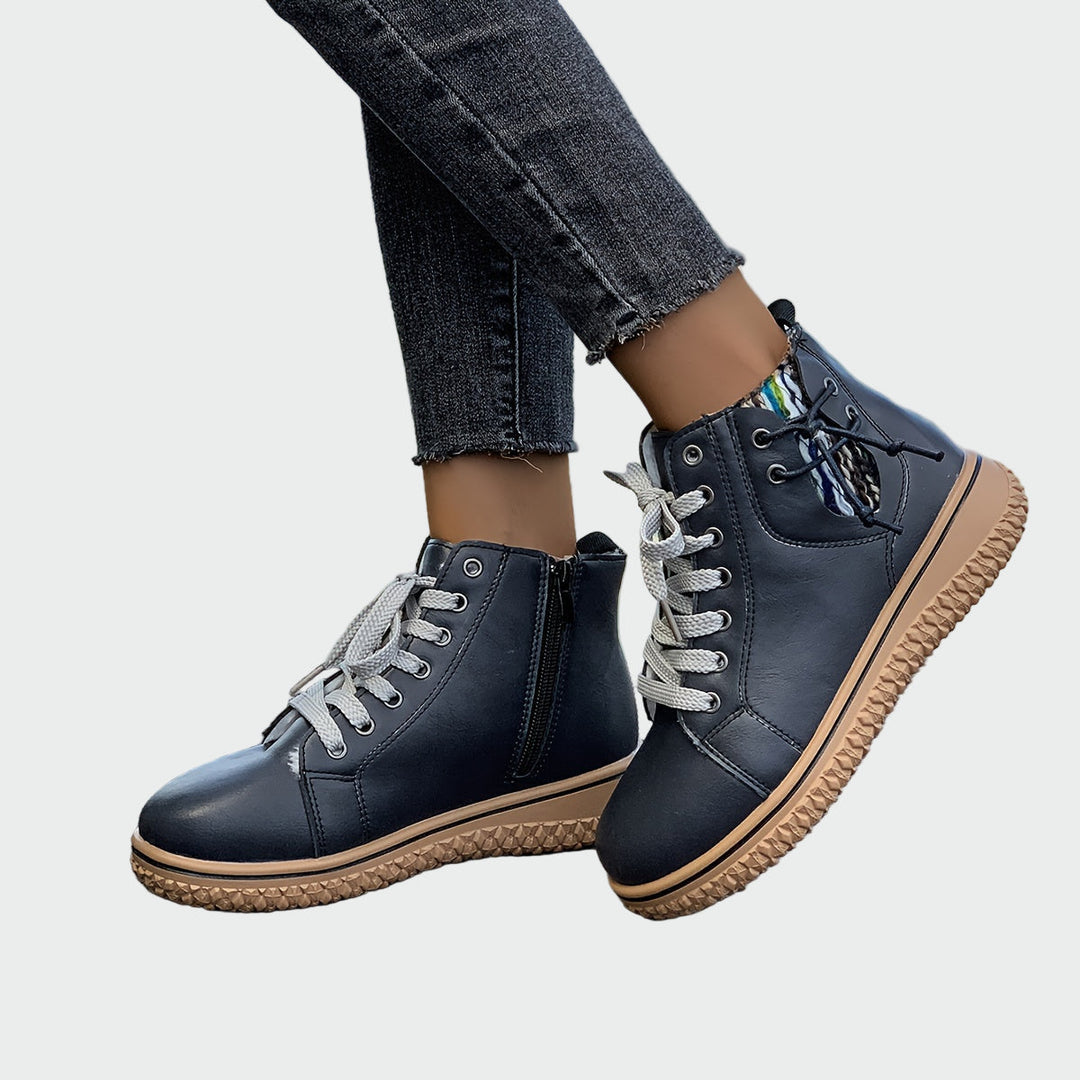 Delveth | Women's Lace-Up Ankle Boots Platform - Navy - Image 1