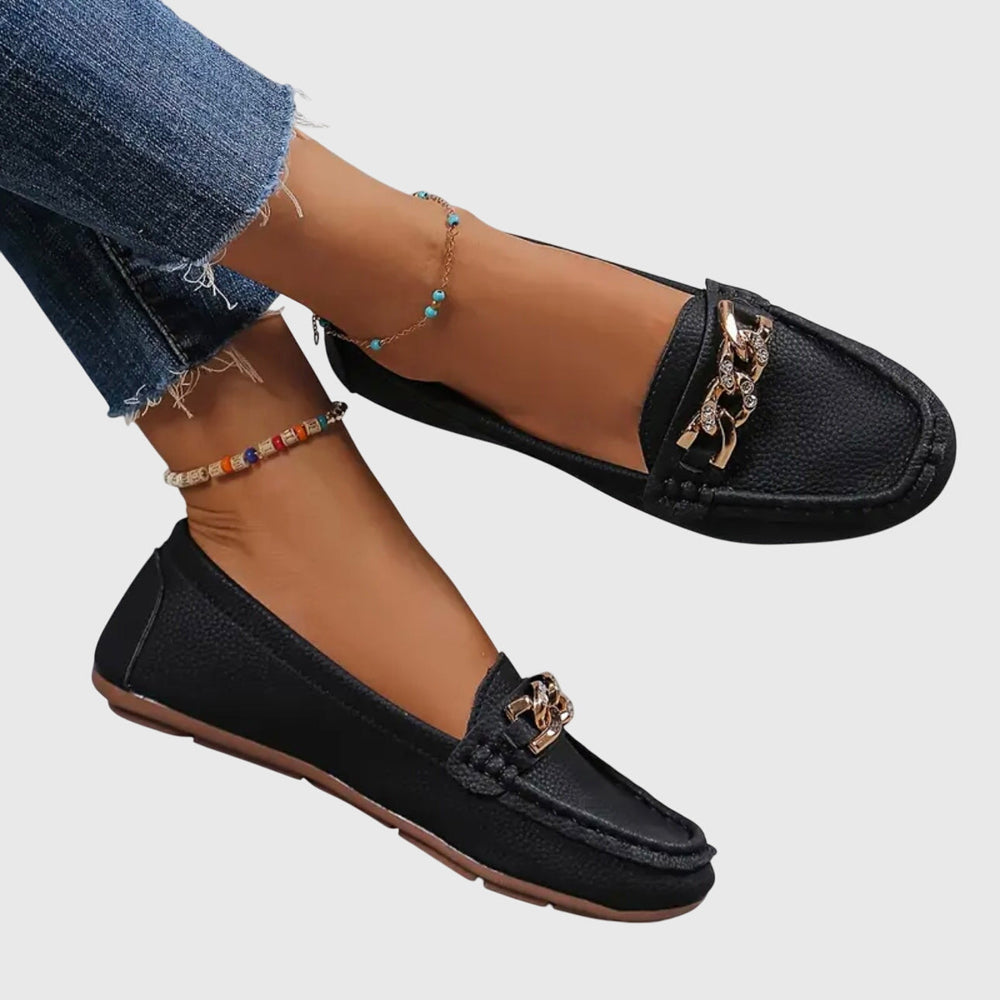 Delvorne | Women's Chain Detail Slip-On Loafers - White - Image 2