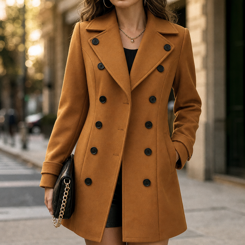 Edwina | Women's Winter Coat Double-Breasted - Camel - Image 1