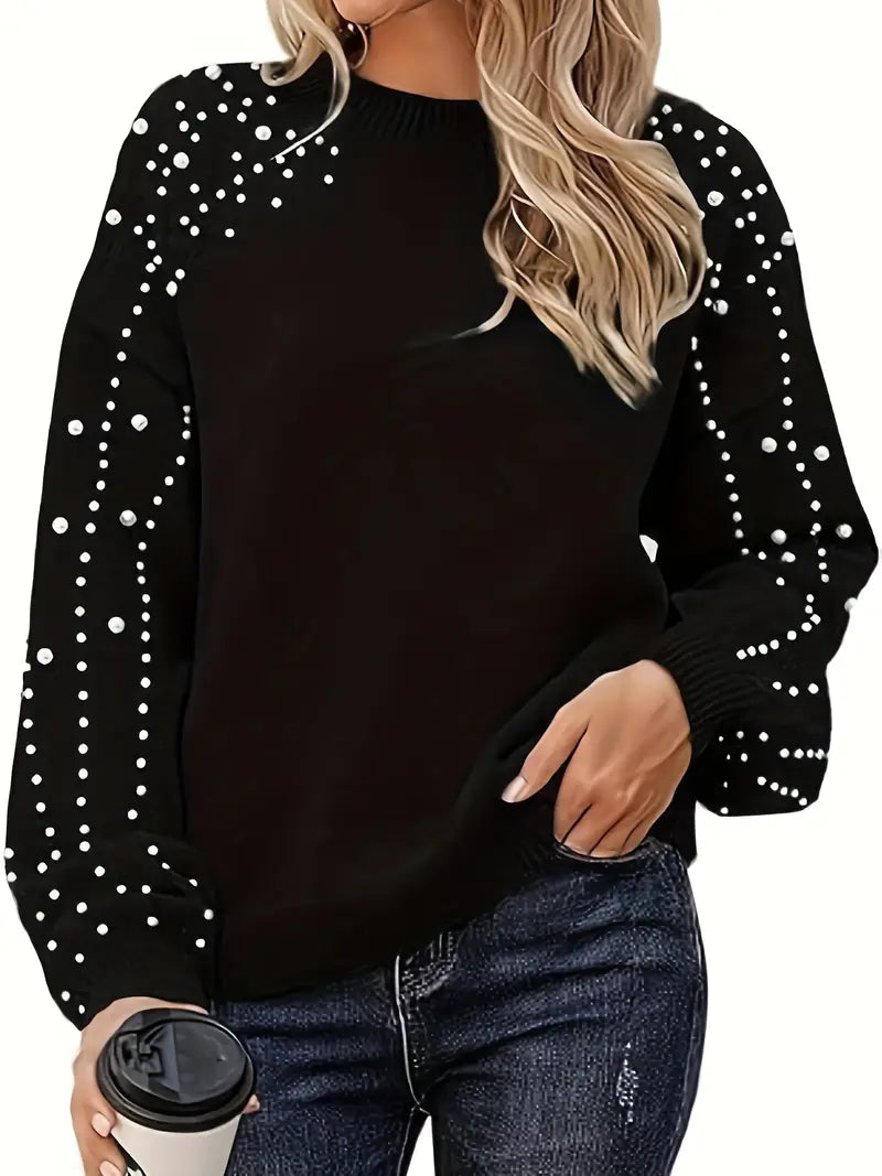 Elowen | Women's Pearl Embellished Oversized Jumper - Red - Image 2