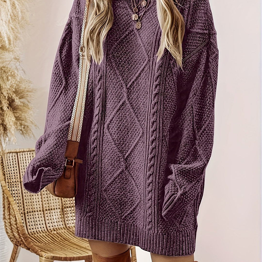 Fennara | Women's Cable Knit Jumper Dress - Purple - Image 1