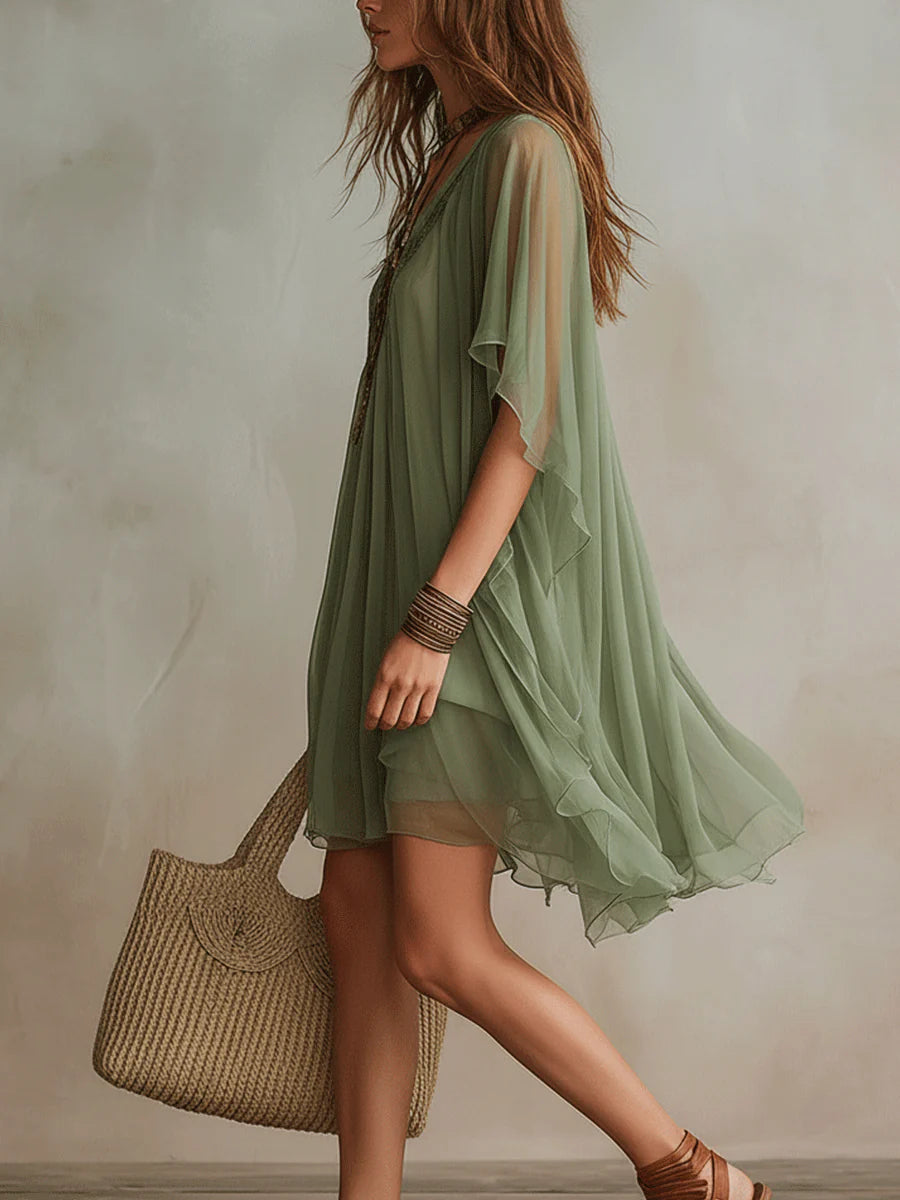 Fennara | Women's Sheer Boho Tunic Dress - Sage - Image 2