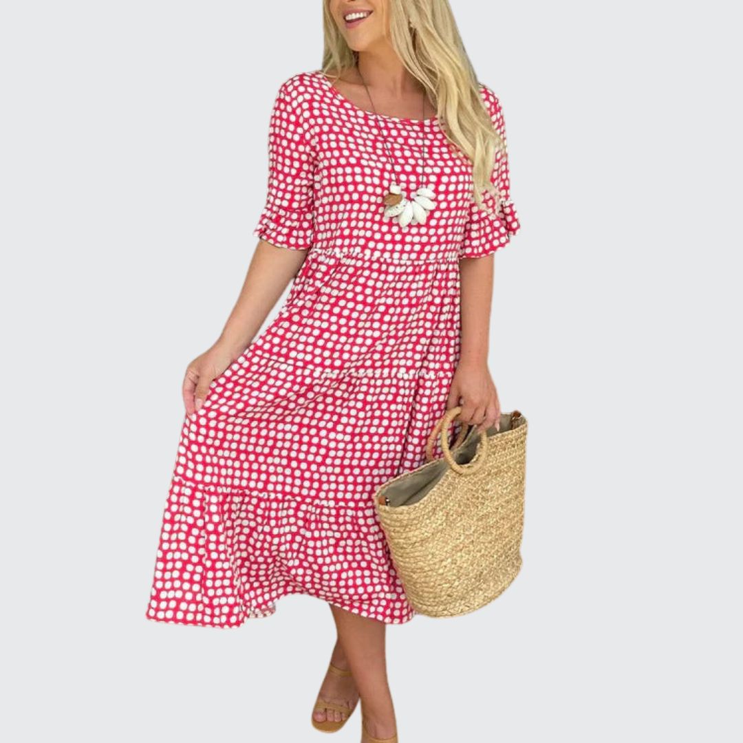 Florabel | Women's Tiered Midi Dress - Red - Image 1