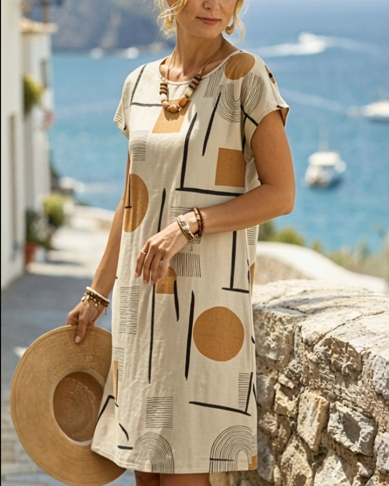 Florcan | Women's Geometric Print Midi Dress - Cream - Image 2
