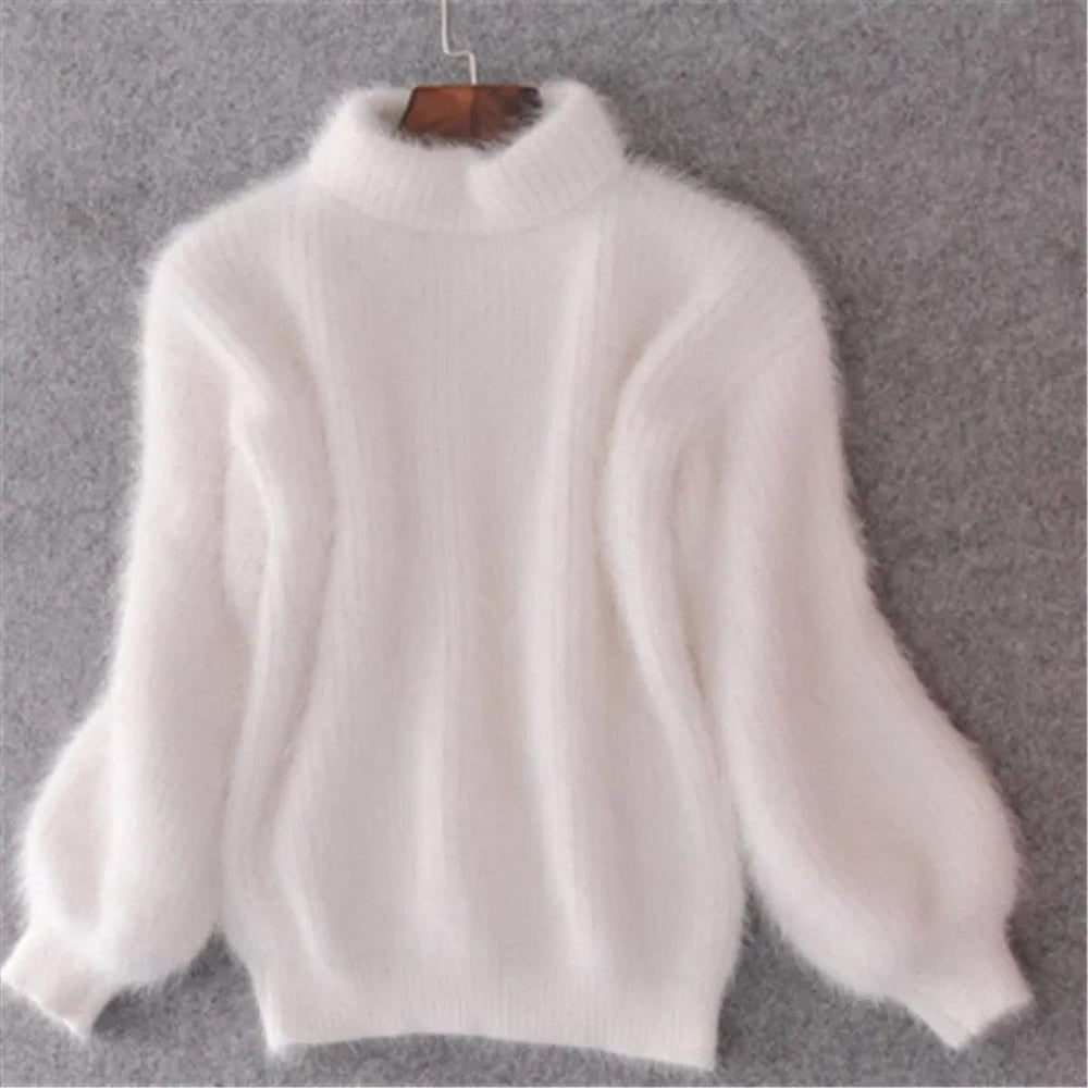 Florene | Women's Oversized Fluffy Turtleneck Jumper - Baby Blue - Image 2