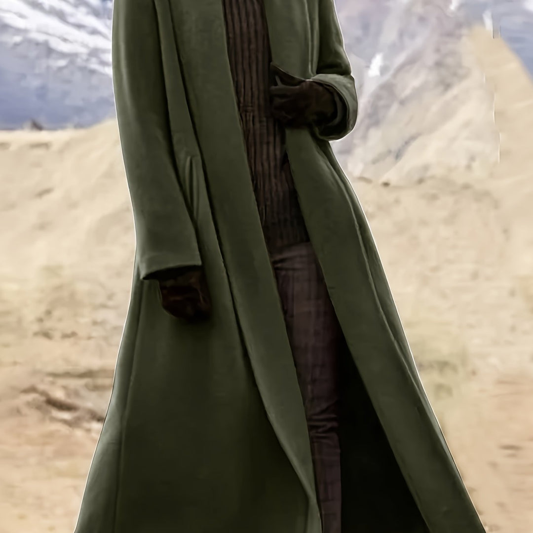 Florinda | Women's Long Open Front Winter Coat - Olive Green - Image 1