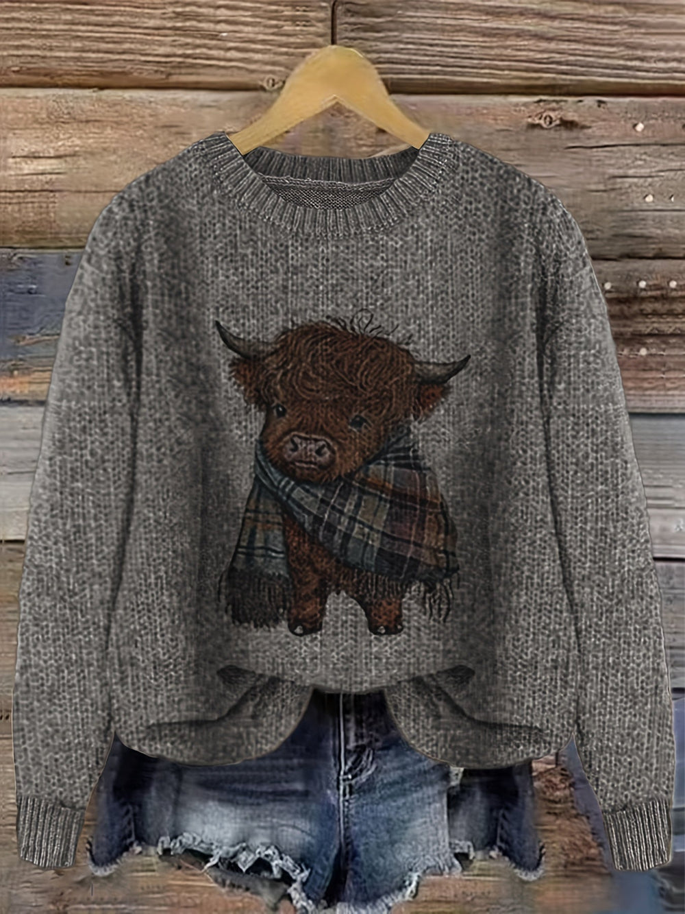 Florrie | Women's Oversized Jumper Highland Cow Print - Image 2