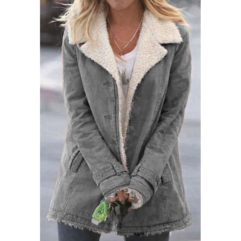 Halvara | Women's Sherpa-Lined Winter Coat - Grey - Image 1