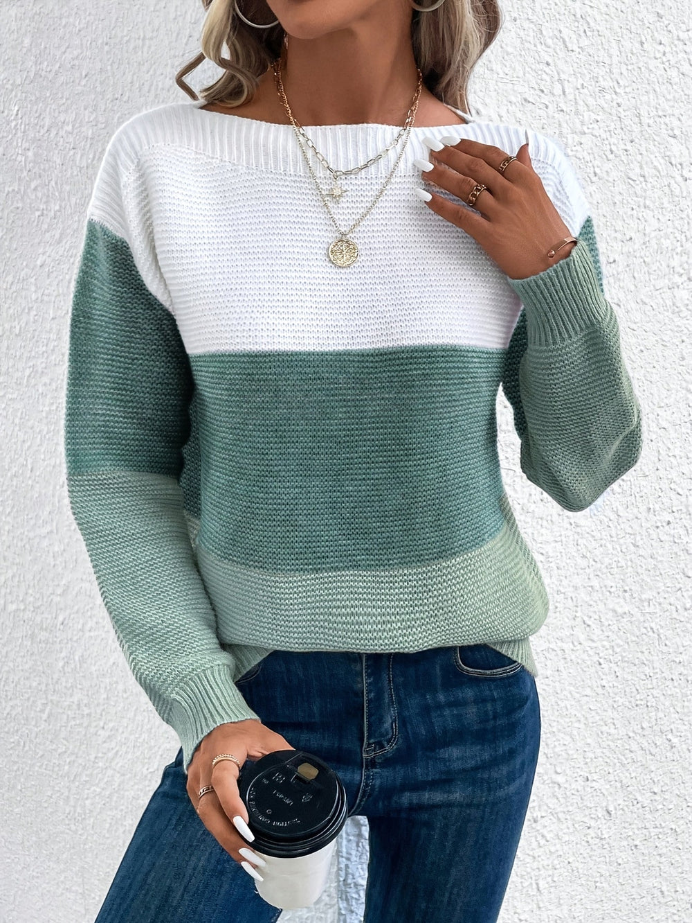 Halvene | Women's Oversized Colour Block Knit Jumper - Image 2