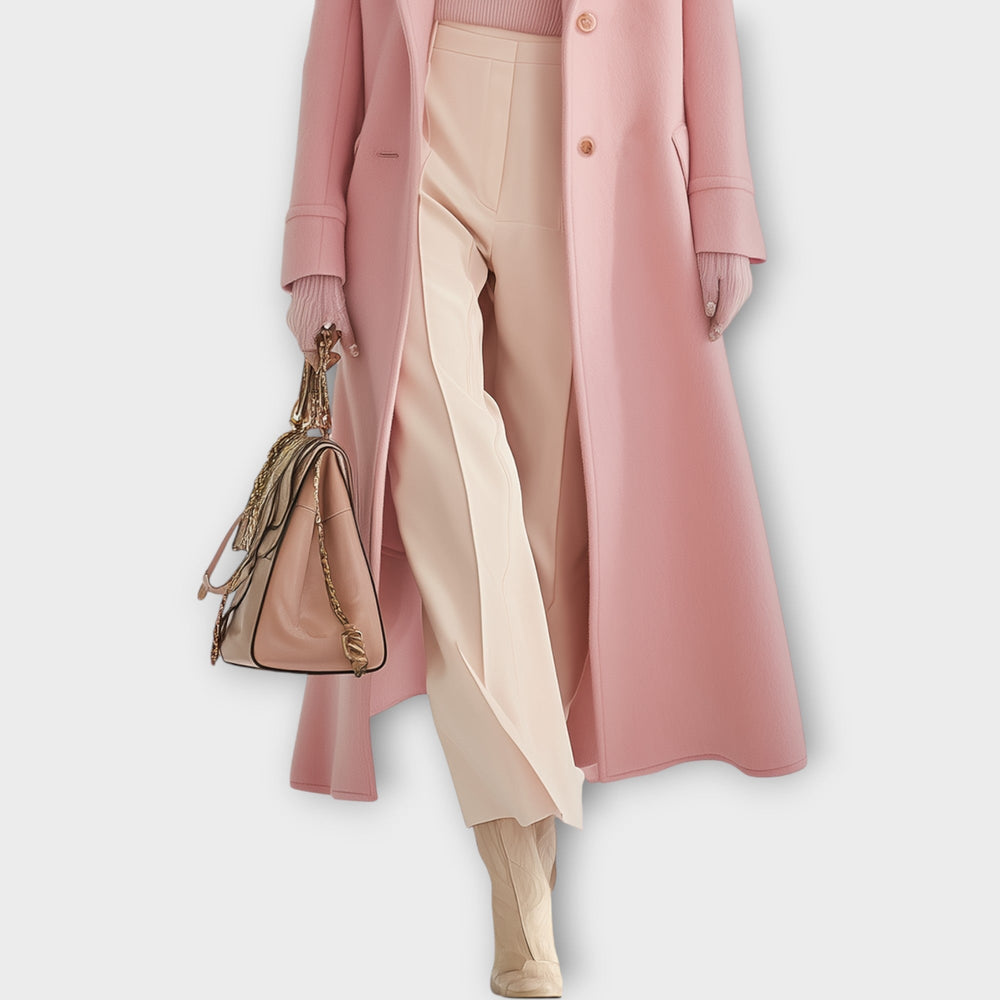 Halverne | Women's Winter Coat Long Tailored Overcoat - Pink - Image 2