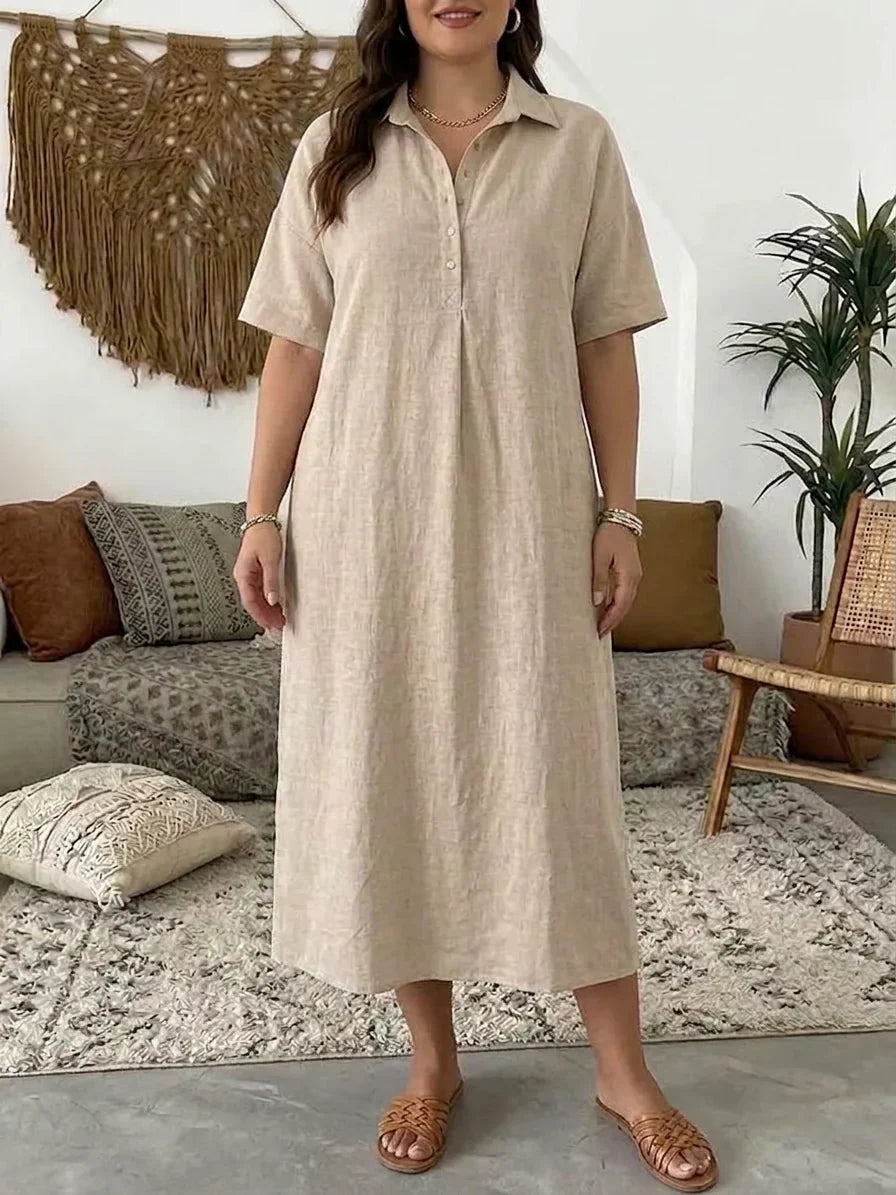 Halveth | Women's Relaxed Collared Midi Shirt Dress - Image 1