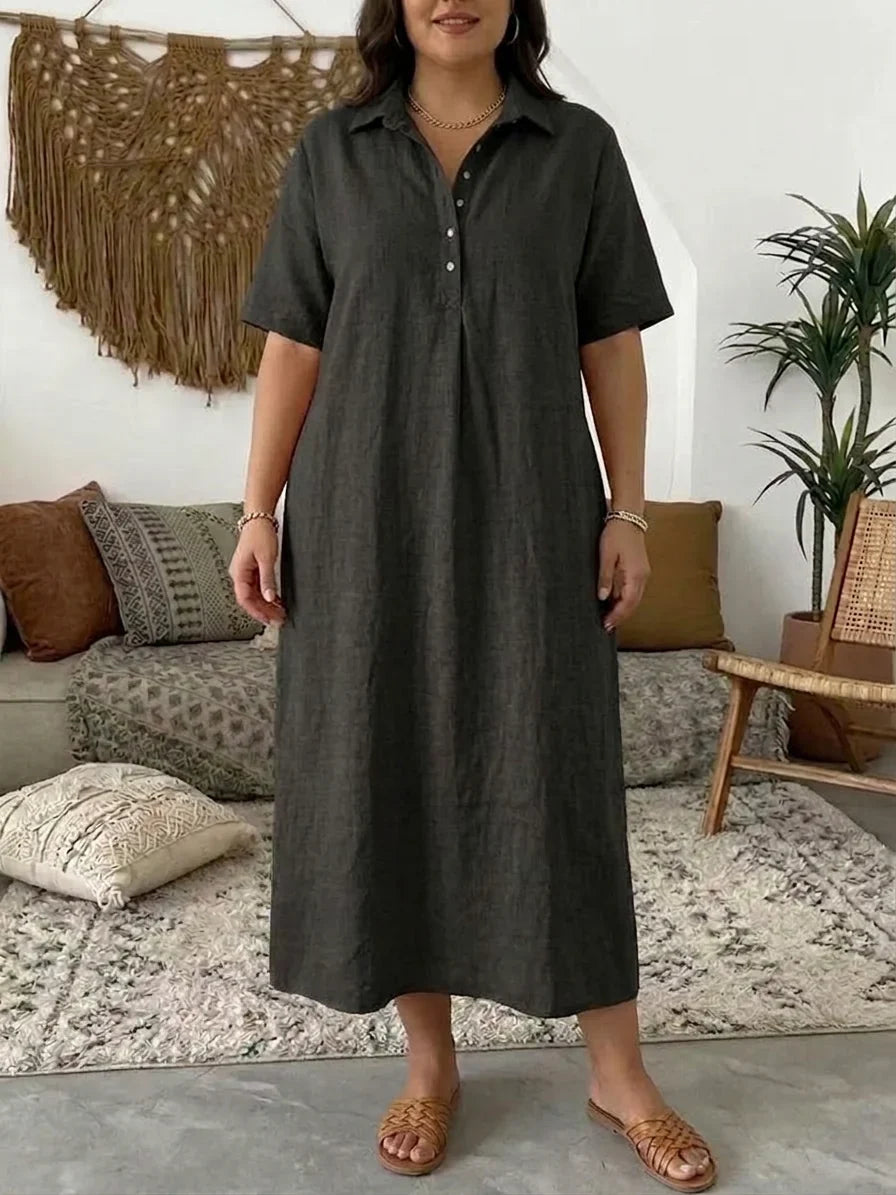 Halveth | Women's Relaxed Collared Midi Shirt Dress - Image 2