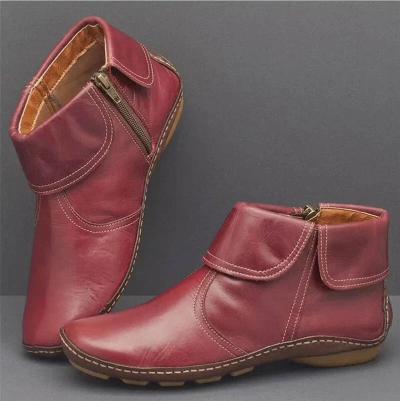 Halvith | Women's Leather Ankle Boots Side Zip - Burgundy - Image 1