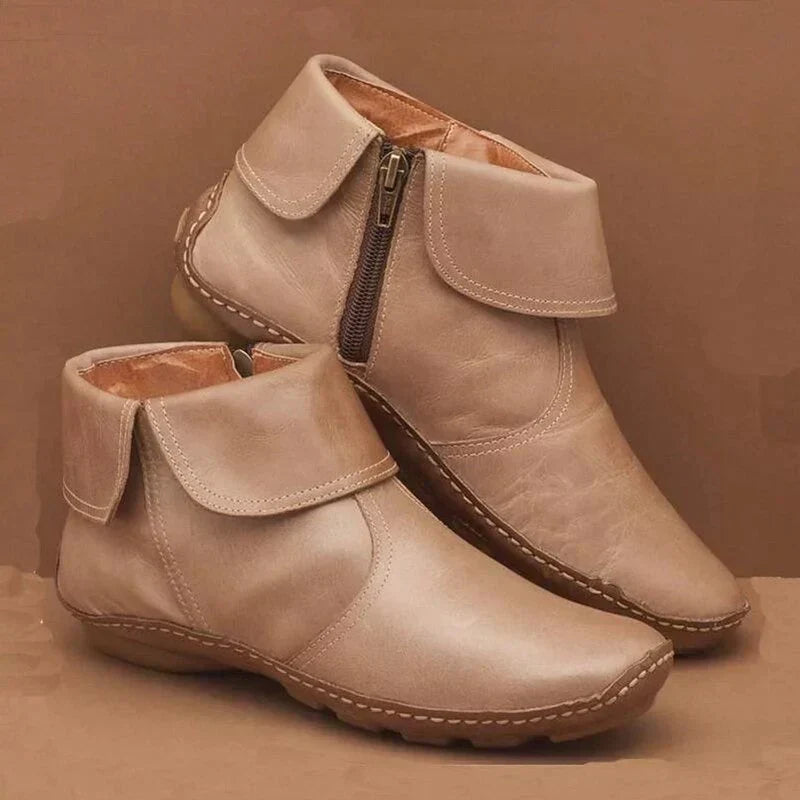Halvith | Women's Leather Ankle Boots Side Zip - Burgundy - Image 2