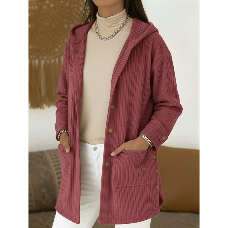 Halvorn | Women's Hooded Cardigan Winter Coat - Brown - Image 2