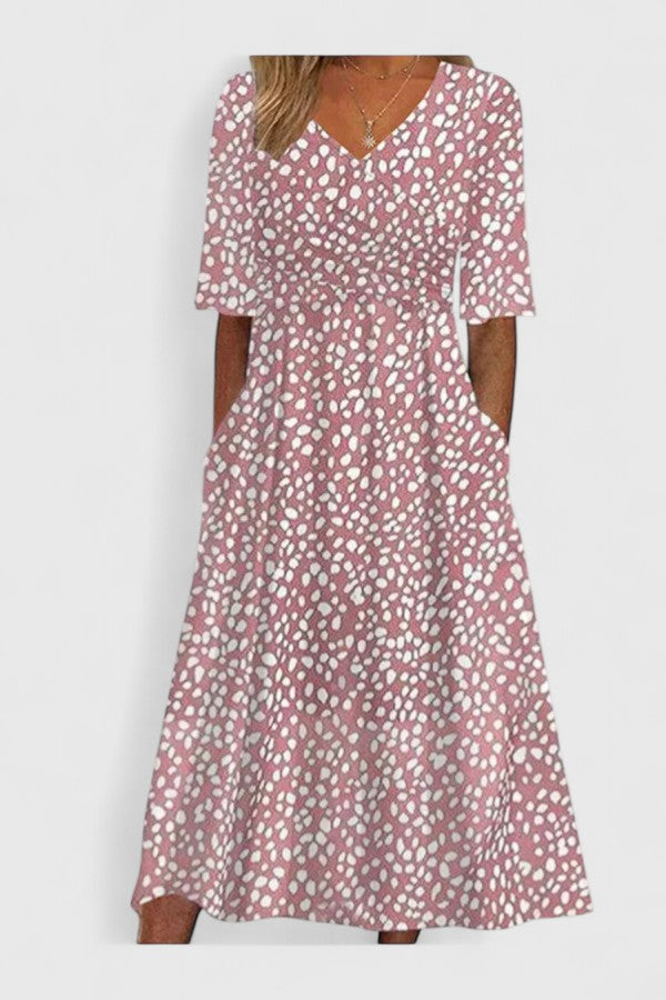 Lorwen | Women's Spotted Print Midi Dress - Pink - Image 1