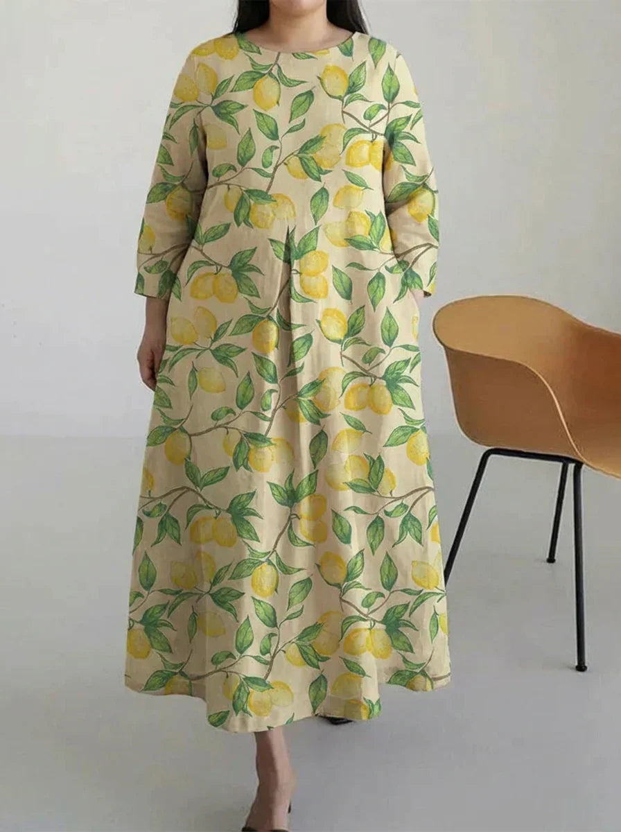 Lumiere | Women's Lemon Print Midi Dress - Cream - Image 1