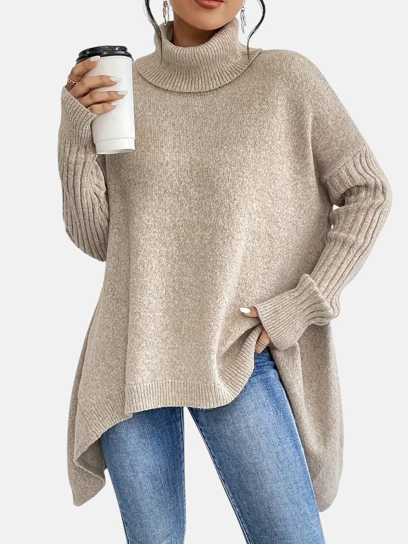 Merewyn | Women's Oversized Turtleneck Jumper - Beige - Image 1