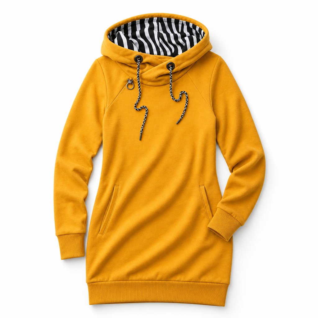 Orlaith | Women's Hooded Jumper Dress - Mustard - Image 1